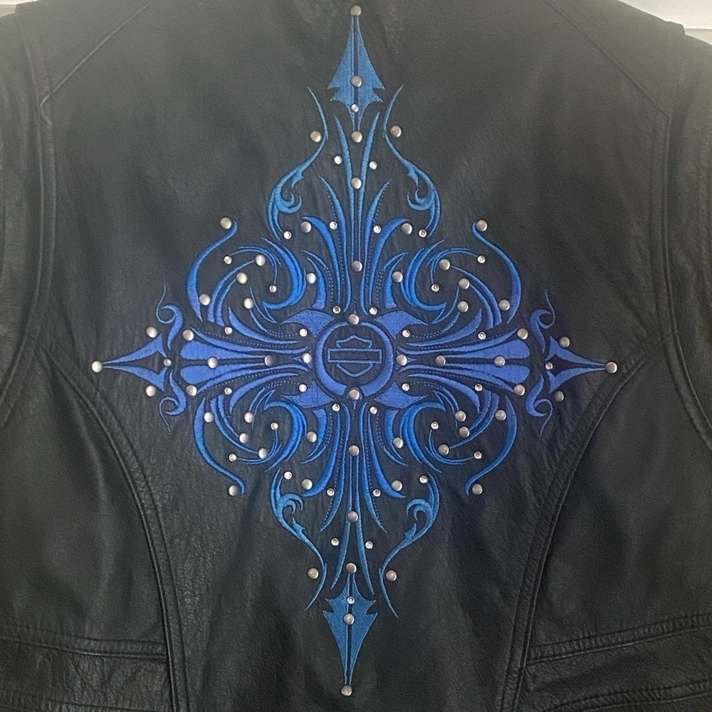 Genuine Harley Davidson Women’s Dark Turquoise Blue & Black Leather Jacket NWOT - Picture 2 of 12